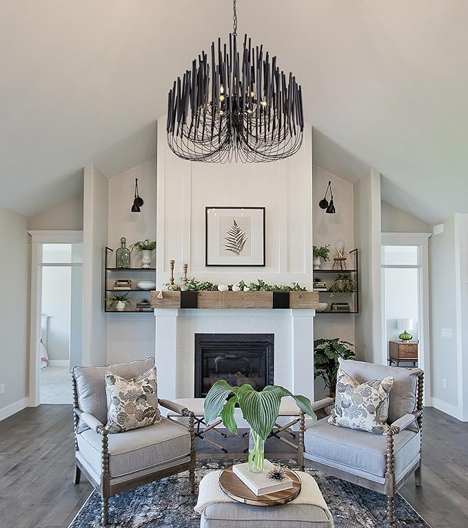 TOCHIC Modern Farmhouse Chandelier for Dining Room 36", Large Vintage Black Wood Chandeliers Light for Living Room, Rustic Pendant Lighting Fixture Ceiling Hanging for Foyer Bedroom Entryway