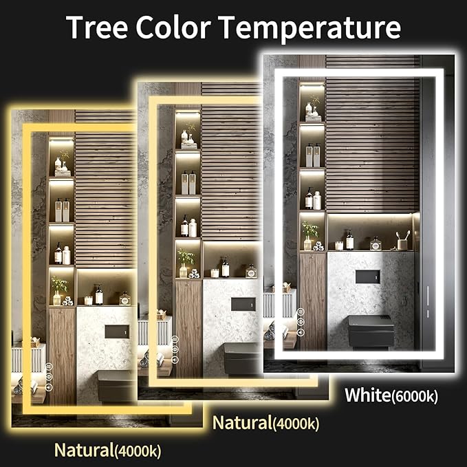 LED Bathroom Mirrors 38"x48" Bathroom Mirror with Lights for Wall, Backlit + Front Lit, 3 Colors, Anti-Fog, Dimmable Brightness for Vanity,Bathroom, Entryway, Living Room