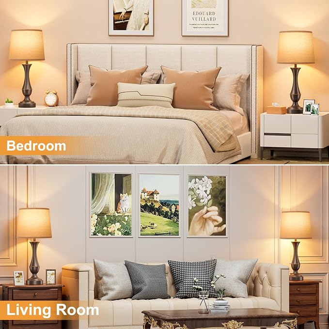 Touch Lamps for Nightstand, 3 Way Dimmable Lamps for Bedroom with USB C+A | Touch Control, USB C+A Charging Ports, Table Lamps for Living Room, Night Stands, Bedside, Bedroom, Bulb Included, Brown