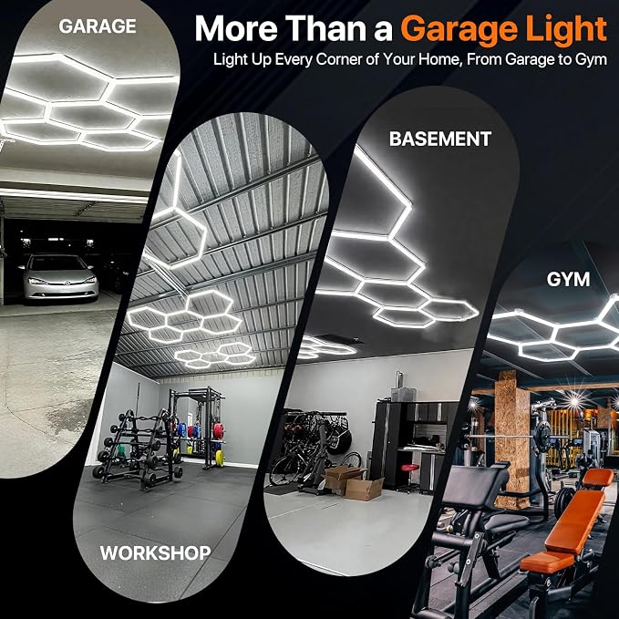 Hexagon Garage Lights: 578W 14 Grids Hexagon Led Lights 63690LM | 6500K Ultra Bright Hex Light, DIY Honeycomb Light for Garage, Shop, Basement, Barber, Homegym, Car Detailing, Studio