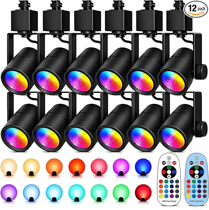 RGBW H Track Lighting Heads with Remote,12 Pack,16 Colors & Warm White | 10W 800LM Flicker-Free CRI 90+ LED Track Lights for Kitchen Living Room Gallery,Black