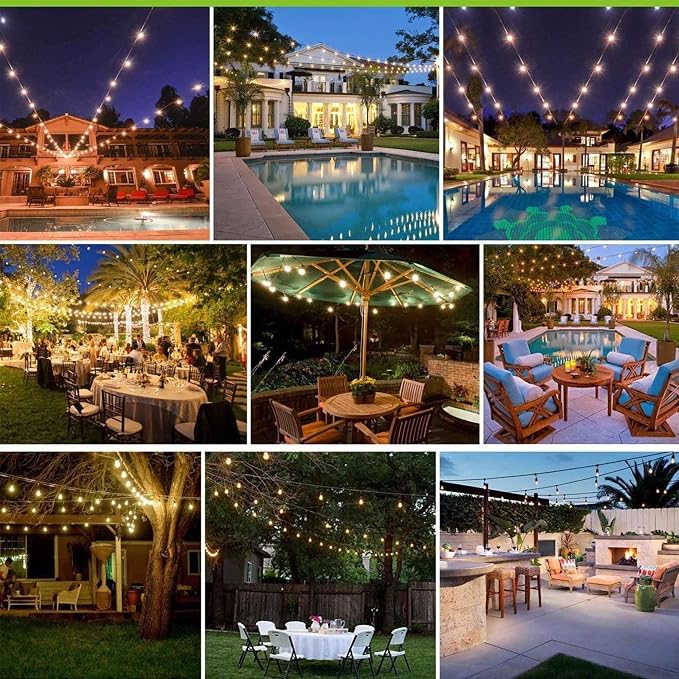 Outdoor String Lights, 48FT Waterproof Patio Lights with 2W Dimmable LED Bulbs, for Outdoor Backyard, Garden, Deck, Porch, Gazebo, Balcony, Camping, Party
