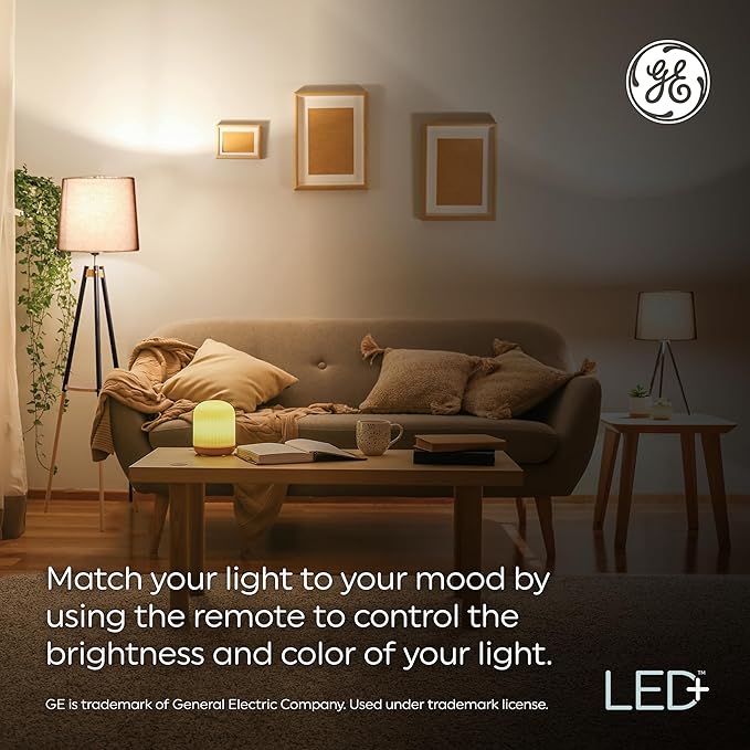 GE LED+ Color Changing LED Light Bulbs with Remote, No App or Wi-Fi Required, A19 Bulbs, CA Compliant (2 Pack)