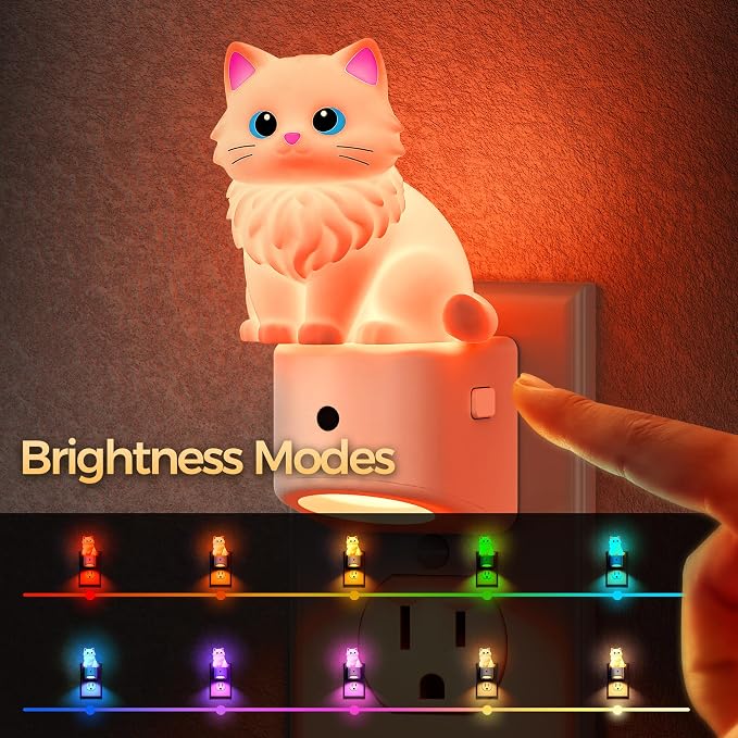Night Light for Kids,Ragdoll Cat Kids Night Light,Kids Room Decor | 8 Colors+ Soft White 3000K Nightlight,Dusk to Dawn Sensor,Nightlights for Kids Room Bedroom,Kids Birthday Gift