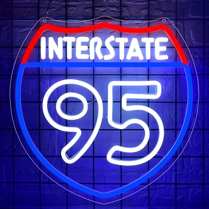 Garage Neon Sign for Wall Decor Route 95 Road Neon Light for Man Cave | Dimmable Neon,Men Birthday Garage Gifts,5V USB Powered,Off-road Fans Bedroom,Sport Bar Decor,Gas Station Art,13.8*11.8in