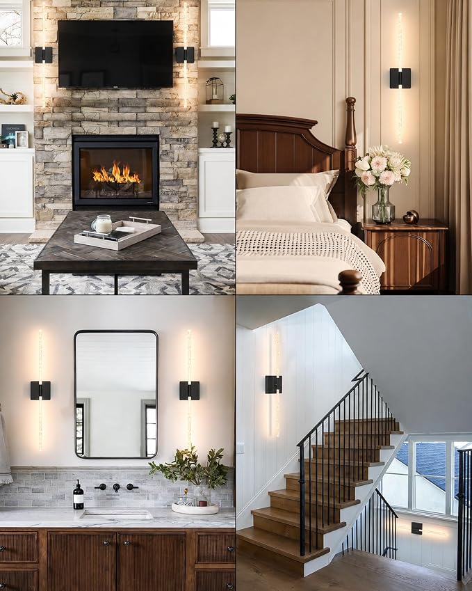 Wall Sconces Set of 2, Rechargeable Wireless Sconce(Bubble Crystal) | Battery Operated Wall Lights With Touch Remote, 4CCT Dimmable Wall Lamp For Bedroom, Living Room, Hallway. 31.7inch