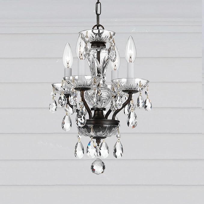 Crystorama Traditional Crystal 4 Light Clear Italian Crystal English Bronze Mini Chandelier