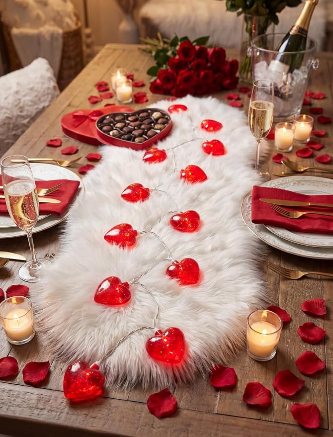 8.5 Ft Heart String Lights, Valentines Day Decorations Lights with 10 LED Glitter Red Heart Lights, Plug in Fairy Heart Shape String Lights for Wedding Anniversary Party Valentine's Day