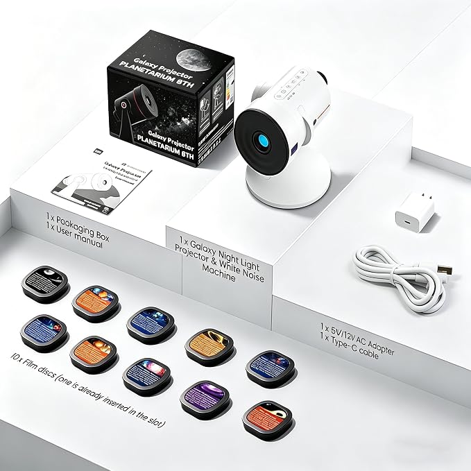 Galaxy Projector & White Noise Machine with 28 Sounds, Sleep Timer, Memory Function. Starry Sky Night Light Planetarium Projector Perfect for Relaxation, Teaching, Meditation and Kids' Bedtime