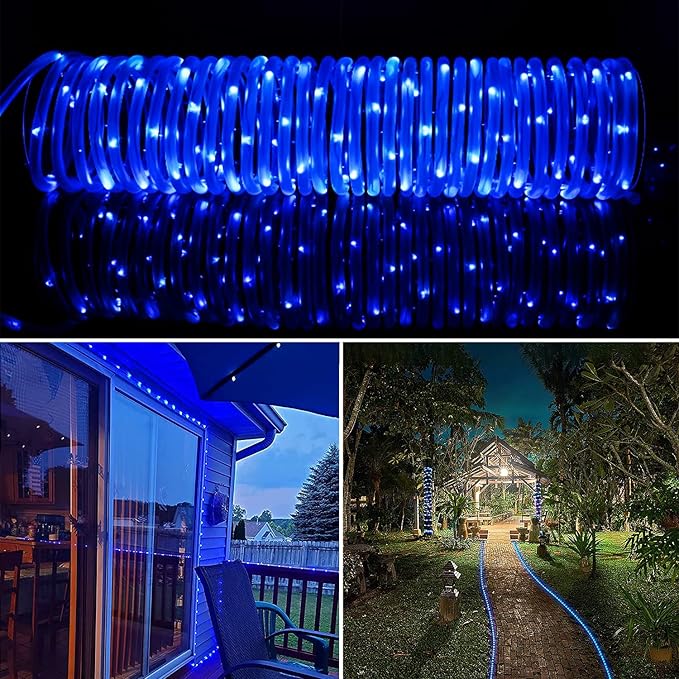 RUICHEN Solar Rope Lights Outdoor String Lights, 16.5 Ft 50 LED Tube Light Waterproof Copper Wire Fairy Lights for Garden Fence Yard Christmas Wedding Party (Blue)