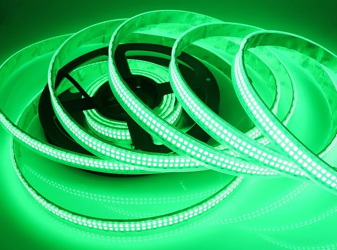 Green 12V LED Strip Lights 16.4ft, Double Row 2400LEDs IP67 Outdoor | SMD 2835 IP67 Waterproof Super Bright Dimmable Flexible Tape Lights for Outdoor, Truck, RV, and Boat Lighting
