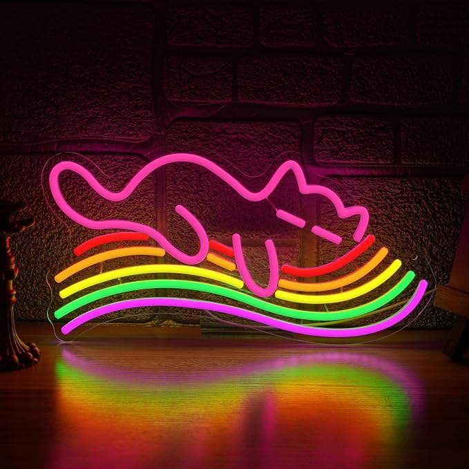 Rainbow Cat Neon Sign with USB Powered,Dimmable Led Colorful Sign Cat Neon Light for Kids Gifts Bedroom Bar Decoration(16.54 * 11.02In)