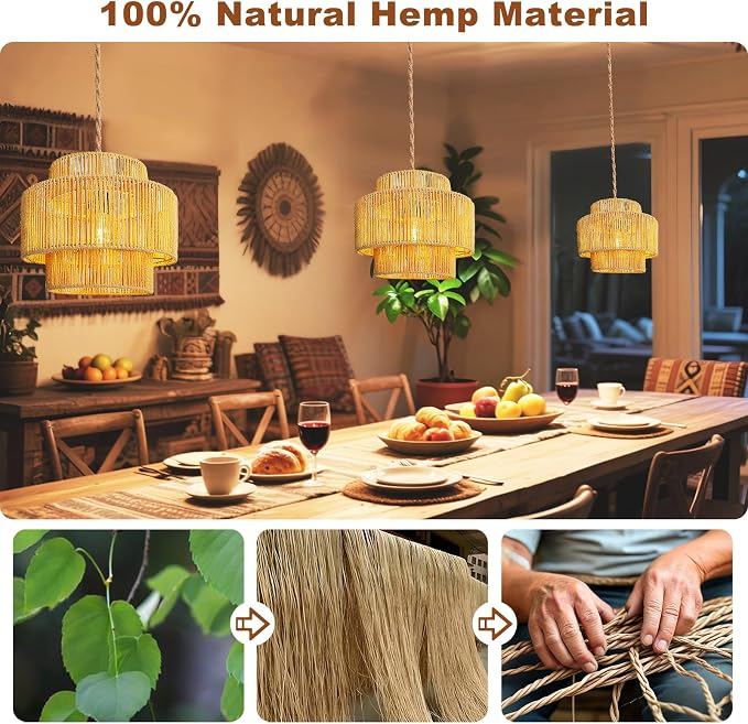 Maliralt Hanging Lamps Rattan Pendant Light - 16.4ft Plug in Cord Hanging Light Fixture Plug Into Wall Outlet Pendant Lighting with On Off Switch for Bedroom Living (Lantern Shade)