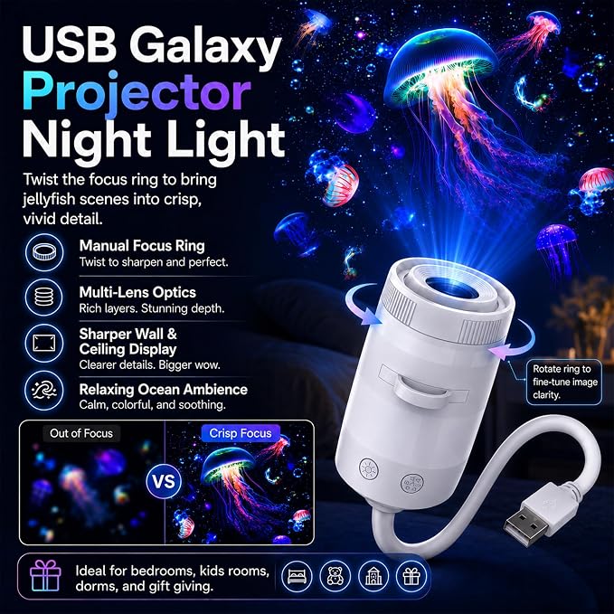 2-in-1 Galaxy Projector Night Light with 13 HD Projection Slides, USB Portable Starry Sky Night Light with 360° Rotation & Dual Auto-Off , Mini LED Ceiling Wall Lamp for Car Decor Bedroom Adults Gifts