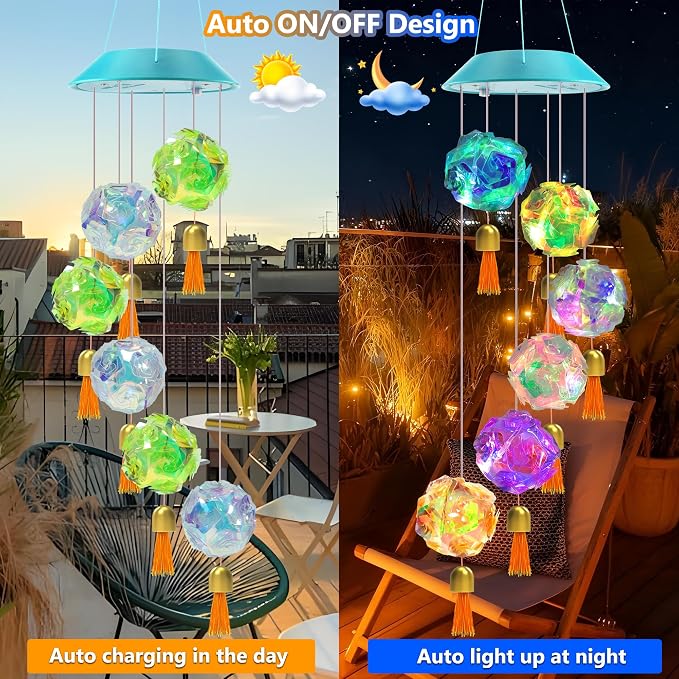 Toodour Solar Wind Chime, Color Changing Hydrangea Ball Wind Chimes | LED Decorative Mobile Waterproof Outdoor Solar Lights Gifts for Mom Grandma, Garden Patio Yard Window Decor Birthday Gift