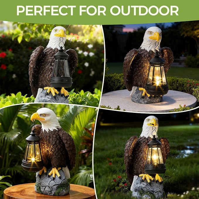 YDKOJGW American Bald Eagle Garden Statue with Solar Light,Outdoor Decor Sculpture,Perfect for Patio,Yard,Porch,Balcony,Distinctive Bald Eagle Home Decor,250 Anniversary USA Gift for Men Father