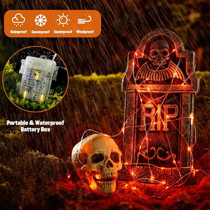 JMEXSUSS 2 Pack Orange Fairy Lights Battery Operated, Total 200 LED 66ft | With Remote & Timer, 8 Modes, Twinkle String Lights for Halloween Thanksgiving Fall Tree Dorm Classroom Indoor Outdoor Decor