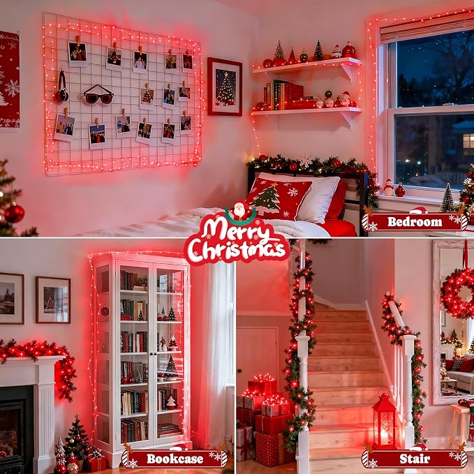 JMEXSUSS 2 Pack Fairy Lights Battery Operated, Red Lights for Halloween | Total 400 LED 132ft, Remote Control, Waterproof, 8 Modes Twinkle String Lights for Bedroom Wreath Xmas Indoor Outdoor Decor