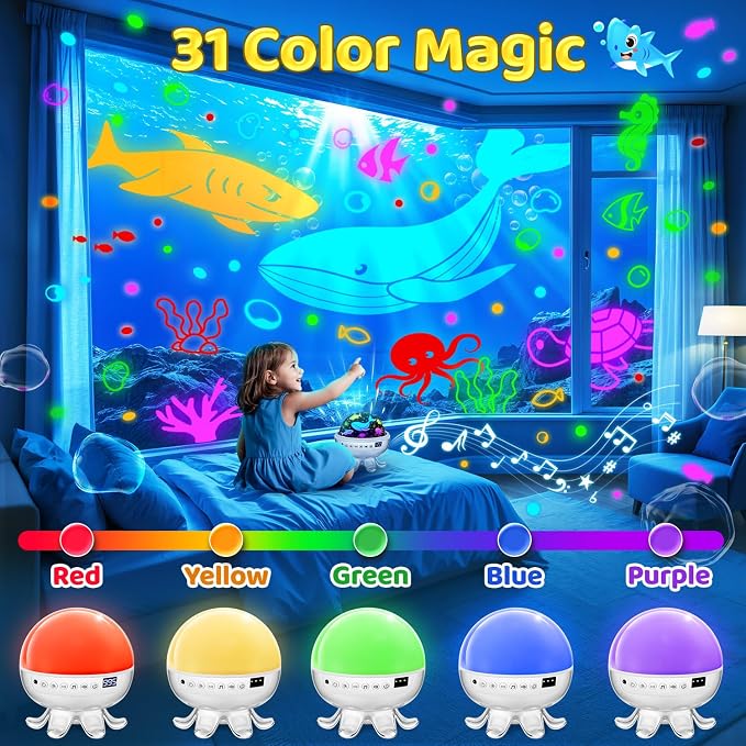 Baby Sound Machine with 30 Soothing Sounds,Night Light Projector with Star | White Noise Machine for Sleep,31 Color&4 Films,Remote,Timer,Dimmable Sensory Light Toys for Autism,Egg Light,Baby&Kids Gifts