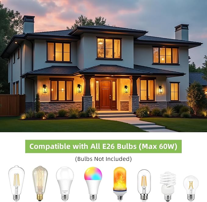 hykolity 18 Inch Outdoor Wall Light, Waterproof Lighting for House Exterior | Large Size Black Outdoor Light Fixture Wall Mount with Glass Shade, Lantern Light for Patio, Yard, Garage, Backyard, 2 Pack