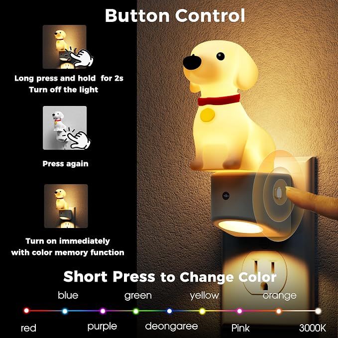 L LOHAS LED Night Light for Kids,3D Cute Puppy Night Lights | Dachshund with Dusk to Dawn Sensor, RGB+Soft White 3000K,Dog Night Light,Birthday Gift Nightlight for Kids