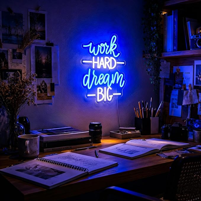Positive Neon Lights Signs Neon Sign Led Sign Light for Wall Decor | Work Hard Dream Big Neon Sign for Room Decor,Positive Decoration,Motivational Wall Decor,Gift,5V USB Powered