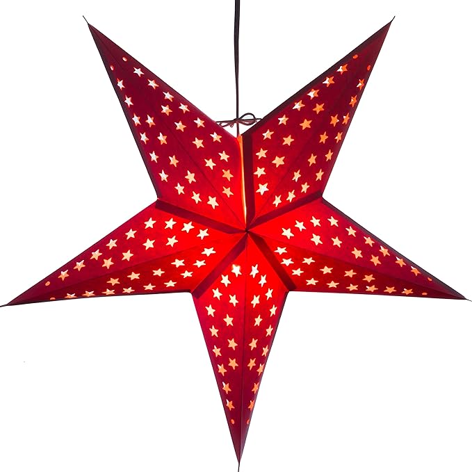 Solid Pink Paper Star Lantern with 12 Foot Power Cord Included