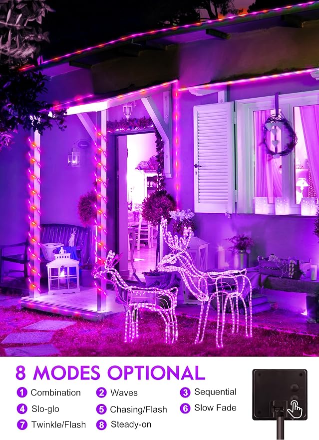 Brightown Solar Halloween Lights Outdoor, 39FT 100 LED, Orange & Purple | IP65 Solar Fairy Lights with 8 Lighting Modes, Halloween Decoration Outdoor for Party Garden Yard Holiday Tree Decoration