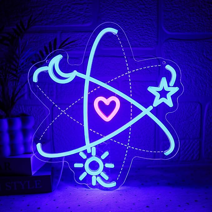 Atomic Neon Sign for Wall Decor Dimmable Atom Heart Led Sign for Bedroom Molecule Love Neon Light for Game Room Bar Laboratories Science Club Party Electrons Orbits Decoration