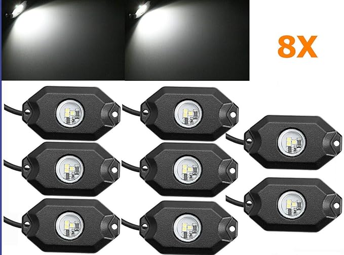 8 pc White Heavy Duty Rock Lights Undercarriage, Bed Light,Exterior Interior,Boat,RZR,pods