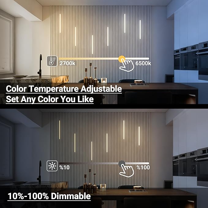 HAMRVL Black CCT LED Recessed Lighting Kit, 6 PCS 17 Inch Tunable 2700k-6500k Wall Panel Lights with Smart Switch, Self-Adhesive, Dimmable, for Wood Slat Wall Panels, Living Room, Bedroom, Media Wall