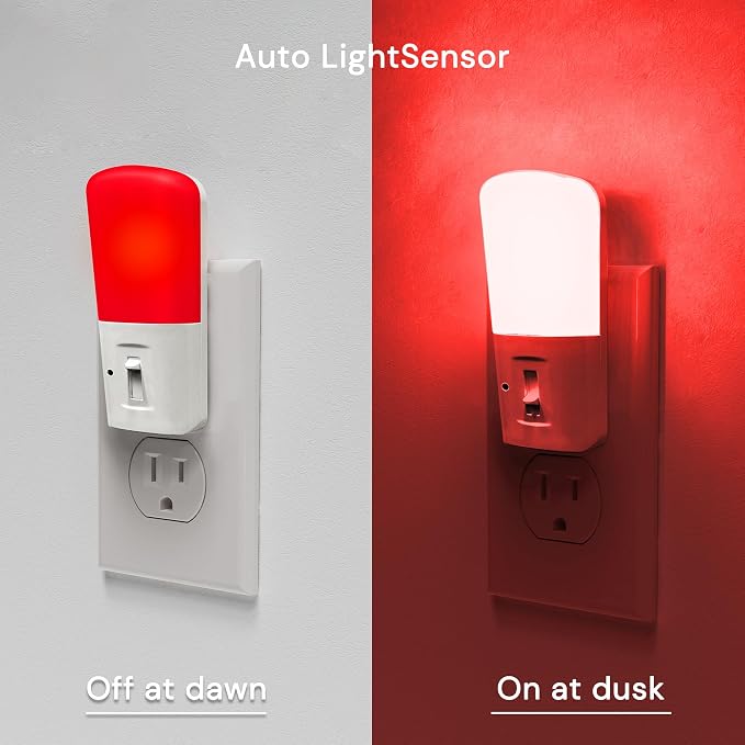 LOHAS-LED Red Light Night Light Plug in, Dimmable LED Night Lights 2 Pack | Dusk to Dawn Sensor, Sleep Aid Red, 0-80LM Adjustable Brightness Red Nightlight for Nursery Kids Room Hallway Kitchen Gift