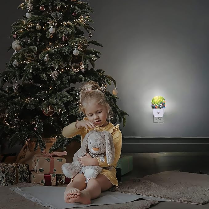 Night Light,Retro Abstract Daisy Night Lights Plug Into Wall Dusk to Dawn Sensor for Bedroom,Bathroom and Living Room for Women/Girls Gift