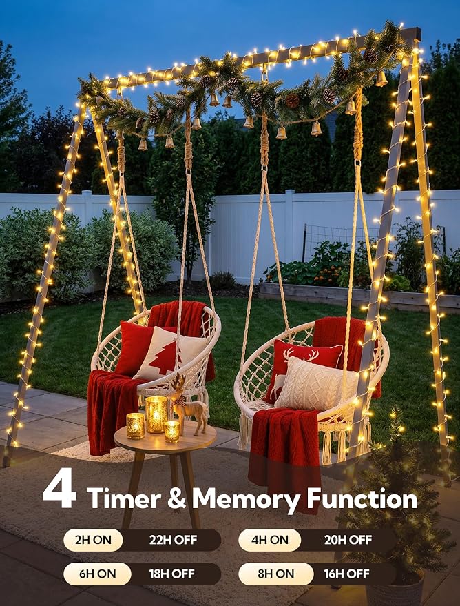 98FT 200 LED Warm White Christmas Fairy Twinkle String Lights Indoor | Remote Control, 8 Modes with Memory, 4 Dimmable Brightness, 3 speed levels, Connectable, IP65 Waterproof, Transparent Wire