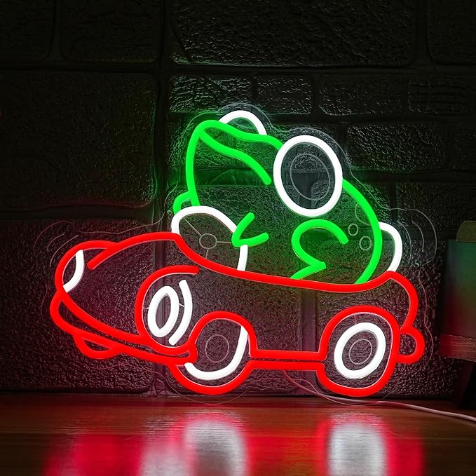 Frog Car Neon Sign Frog Driving Car Neon LED Light Cute Animal Toad Light Sign for Wall Decor Man Cave Game Room Playroom Zoo Party (12.6 * 16.54In)