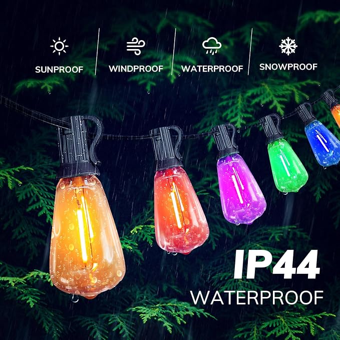Achin Outdoor String Lights Multicolor - 25FT Colored Patio Lights Waterproof with 13+1 ST38 LED Colorful Bulbs Shatterproof Rainbow Hanging Lights for Outside Party, Christmas, Holiday