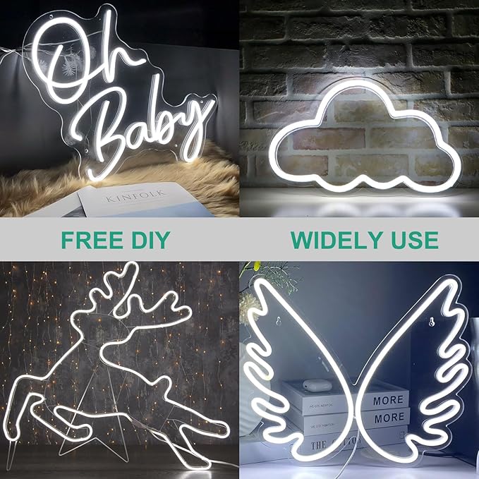 LED Neon Lights, 12V White Dimmable LED Strip Lights, 16.4ft/5m Waterproof LED Neon Rope Lights, 6000K Neon LED Strip for Bedroom Indoor Home Decor (Power Adapter Included)