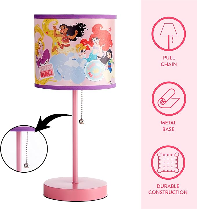 Idea Nuova Disney Princess Stick Table Lamp with Printed Shade, 15.5" H x 7.5" W,metal