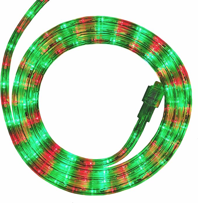 Wintergreen Lighting 18' Red and Green LED Rope Light, Christmas Outdoor Light Décor - Outdoor Rope Lights LED Rope Lighting, 120V, ½ Inch, 2-Wire