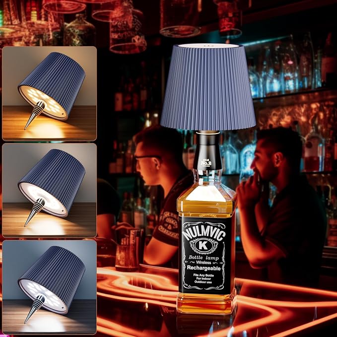 2 Pack Wine Bottle Lamps, 2026 New 3 Color Rechargeable Wireless Bottle Lamps, Bottle Light for Liquor Bottles with Touch Dimming for Parties, Restaurants & Home Decor（Blue）