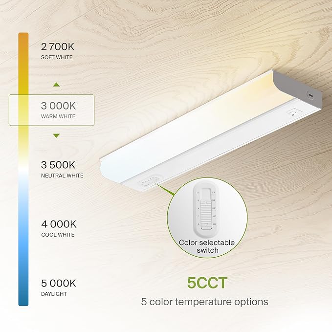 ASD 20 Pack 18 Inch Hardwired LED Under Cabinet Lights, On/Off & 5CCT Switch 2700K-5000K, 10W 807LM CRI90+, Direct Wire Low Profile Linkable Fixture, Dimmable Under Counter Kitchen Lighting, White, UL