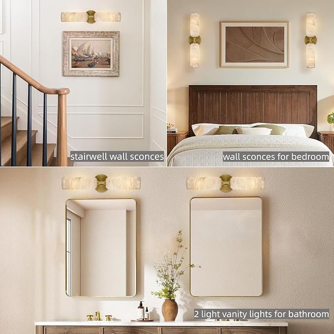 20in Alabaster Wall Sconce Antique Brass Sconces Wall Light, Imported Alabaster Modern Marble Bathroom Vanity Sconces, Gold Sconce Wall Decor, For Bedroom Living Room Staircases Hallway Foyer (1 Pcs)