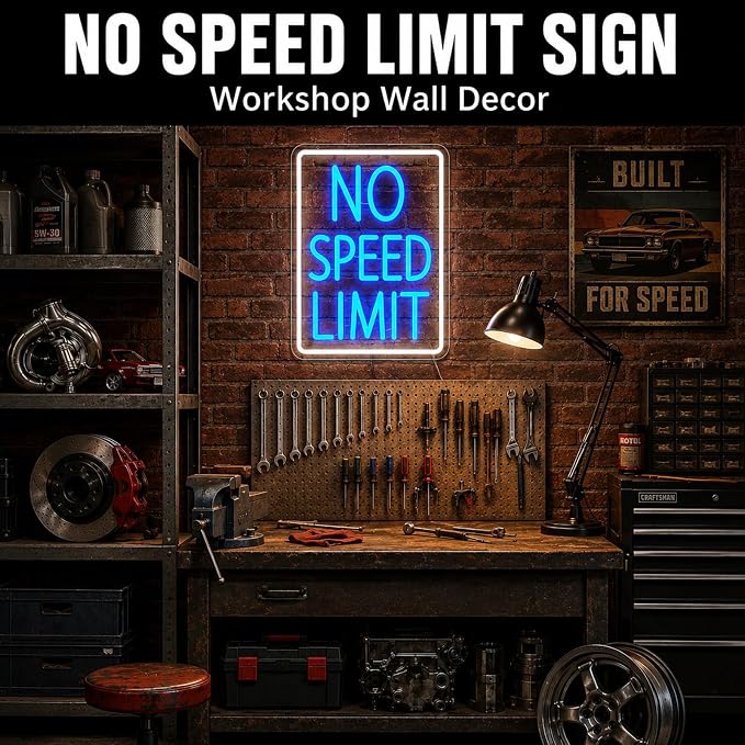 No Speed Limit Neon Sign Dimmable Blue LED Racing Garage Light Car Decor