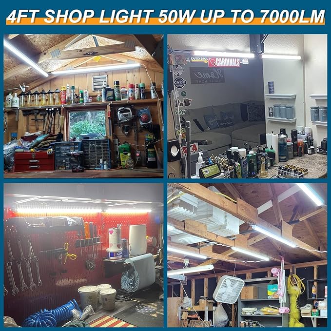 Led Shop Lights 4FT 50W 6500K 7000LM Clear White,Shop Light 4FT 110V Linkable Integrated V-Shape for Shop Garage,Warehouse,Workbench and Workshop Commercial Bay Lighting(10-Pack)