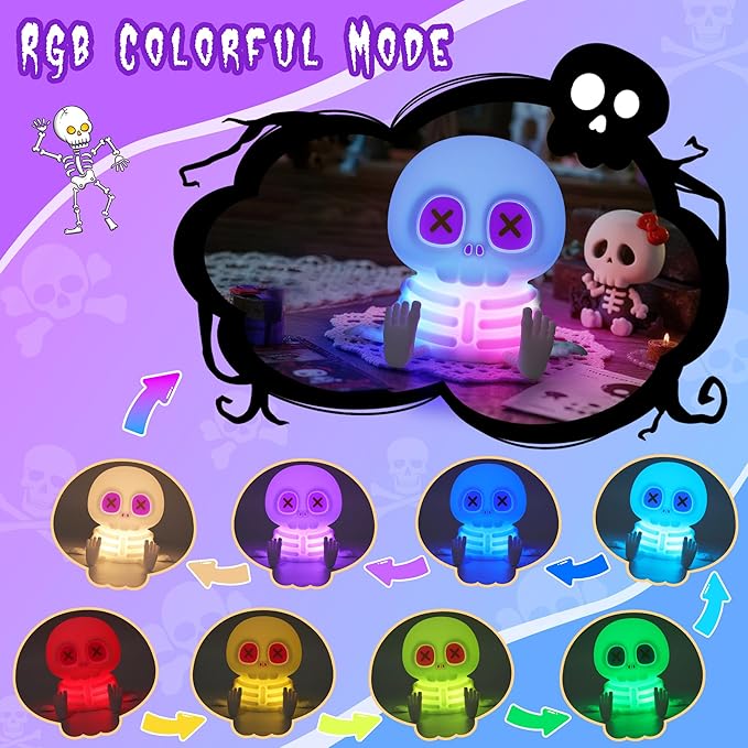 Skull Night Light, Silicone Touch Control Lamp. USB Rechargeable with Timer & Brightness Adjustment, Creates Customizable Glow for Gaming Room, Bedside, or Halloween Decor