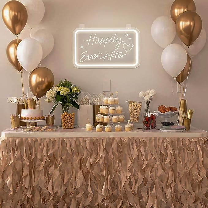Happily Ever After LED Neon Sign Warm White Wedding LED Wall Light Letter Neon Lights Sign for Wall Decor USB Light Up Sign Neon for Home Bedroom Bar Pub Decor Valentine's Day Girls Gift Club Party