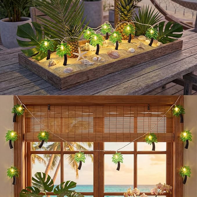8.5Ft Palm Tree String Lights Outdoor, Waterproof Patio Palm Tree Lights String with 10 Mini Incandescent Lights, Summer Beach Theme String Lights for Indoor Bedroom Christmas Party Decor, White Wire