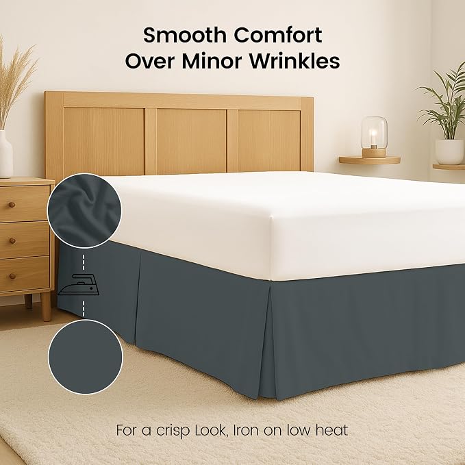 Queen Bed Skirt, Hides Under-Bed Storage 16 Inch Drop, Pleated, Grey | Easy Fit Design, Shrinkage & Fade Resistant, Hotel Style, Microfiber Durable Fabric, Machine Washable