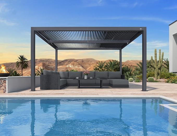 PURPLE LEAF Louvered Pergola 94AS 10' x 4' Wind Resist Dry System Gray | Two Independently Adjustable Louvered Roofs, All-Aluminum Rustproof Frame, DIY-Friendly Assembly, Taller Design