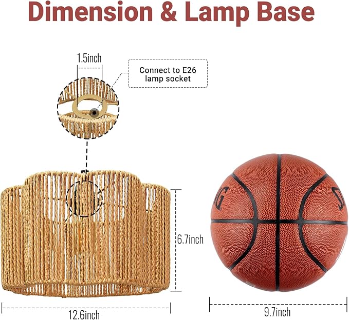 Hanging Lamps Rattan Pendant Light Hanging Lights 16.4ft Plug in Cord Pendant Light Fixture Plug Into Wall Outlet Pendant Lighting with On Off Switch for Bedroom Living (Cylindrical Flower Shade)